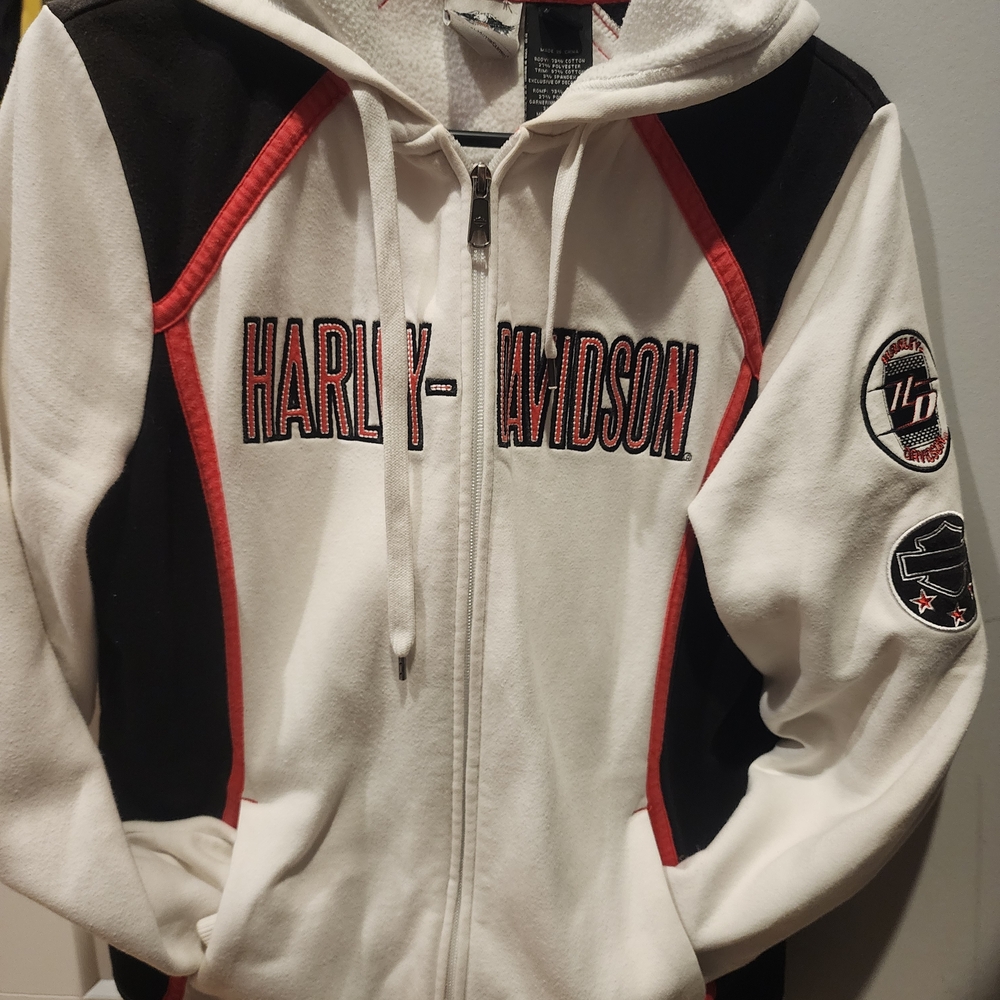 Harley-Davidson Black, White, and Red Bomber Jacket